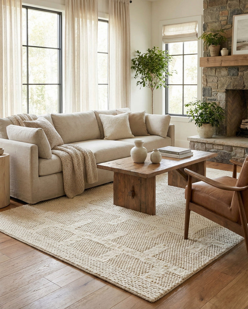 Lana Tasmanian Wool Collection Area Rug - Freycinet Rectangle Ivory  lifestyle 4