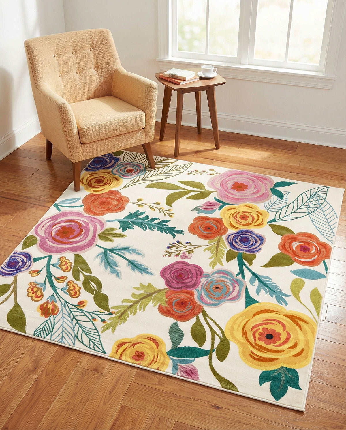 Meadow Breeze Collection Area Rug -  Petal Square Ivory  lifestyle 226