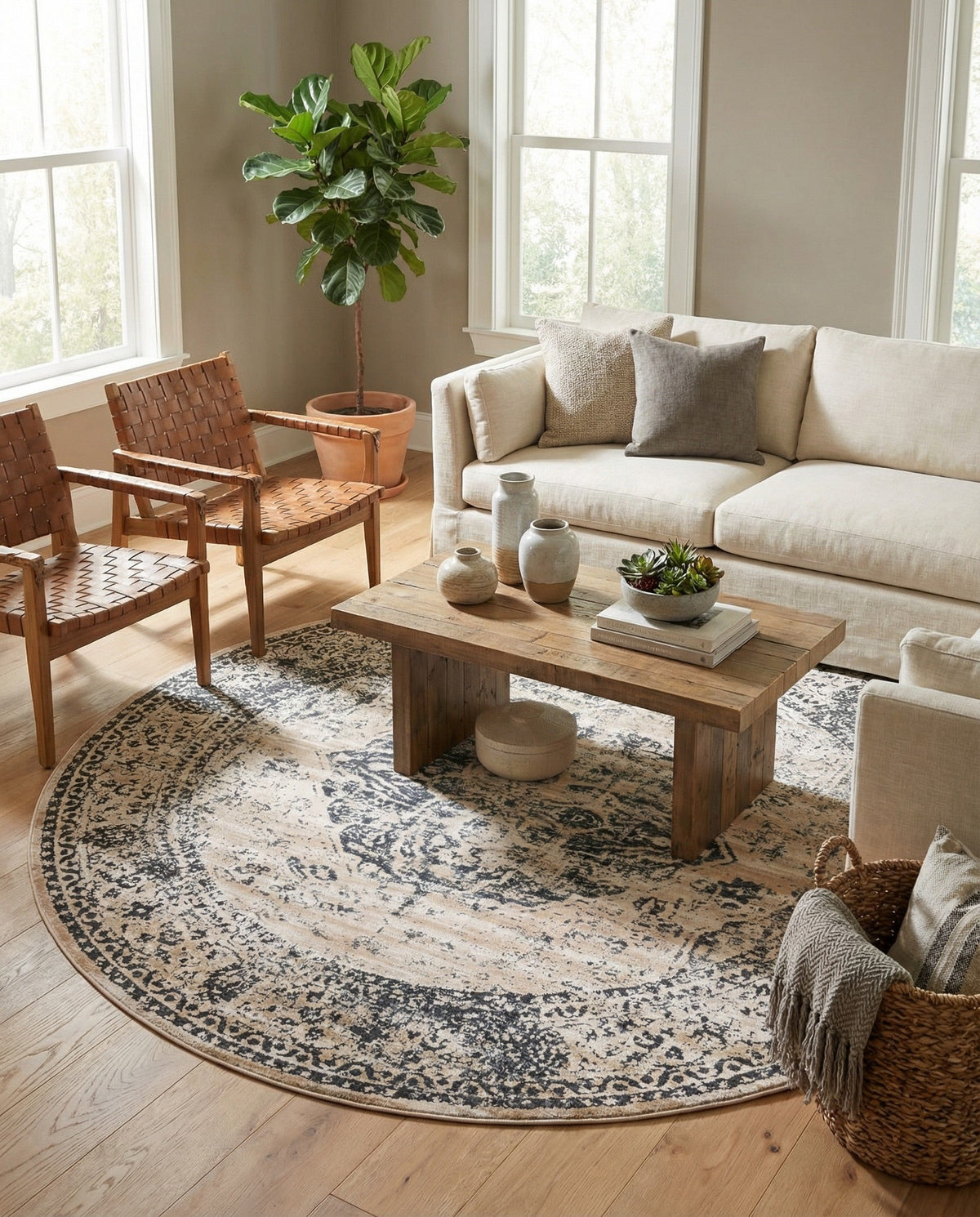 Coastal Manor Collection Area Rug -  Dunes Round Dark Blue  lifestyle 123