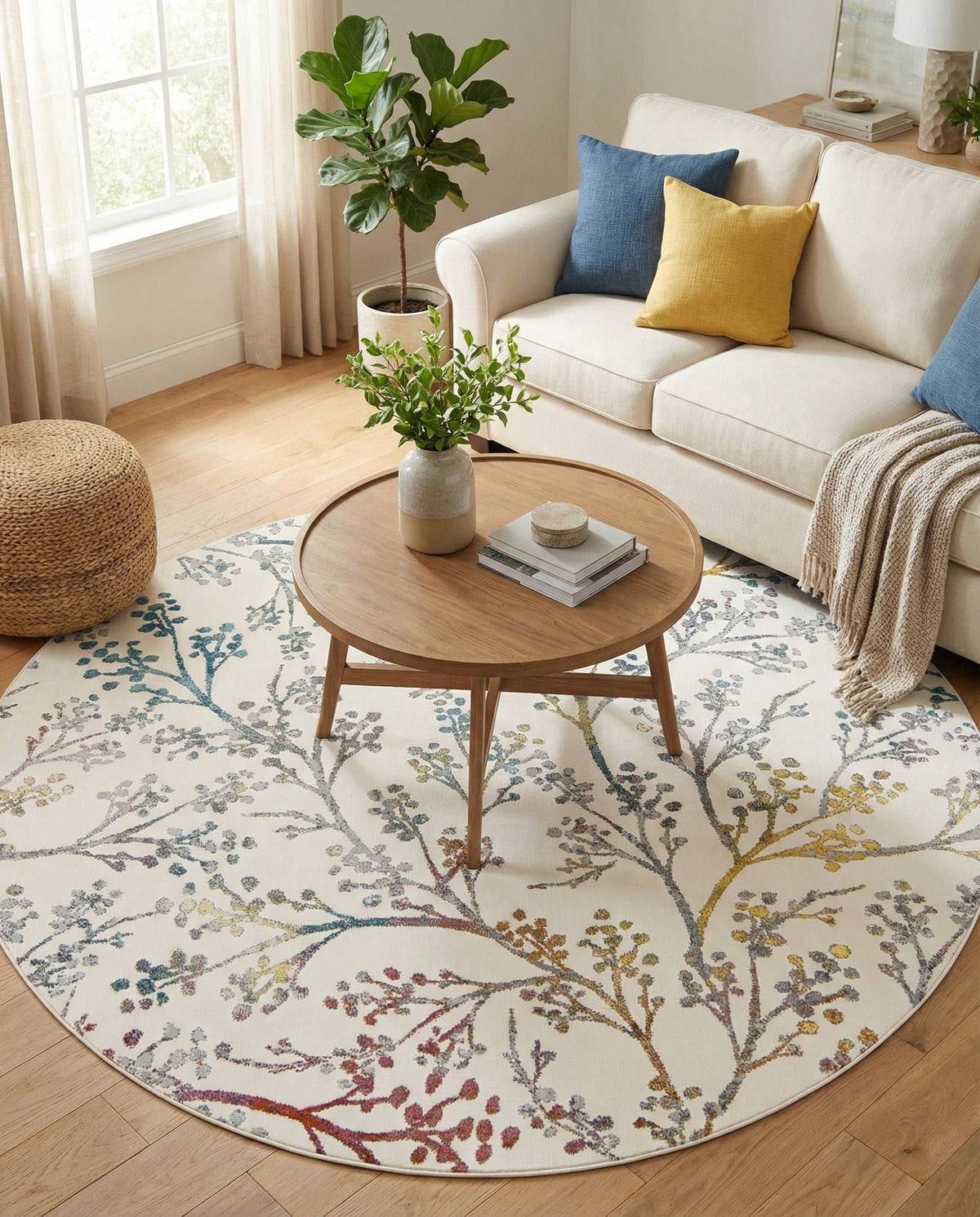 Meadow Breeze Collection Area Rug -  Sunbeam Round Ivory  lifestyle 177