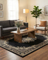 Tabriz Tapestry Collection Area Rug - Azerbaijan (Black) Rectangle Black  lifestyle 19