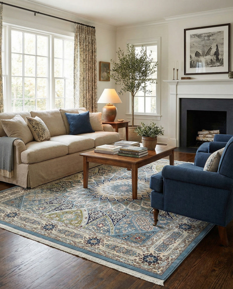Persian Elegance Collection Area Rug -  Hamedan (Blue) Rectangle Blue  lifestyle 19