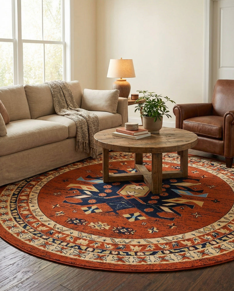 Tabriz Tapestries Collection Area Rug - Azerbaijan (Terracotta) Round Terracotta  lifestyle 34