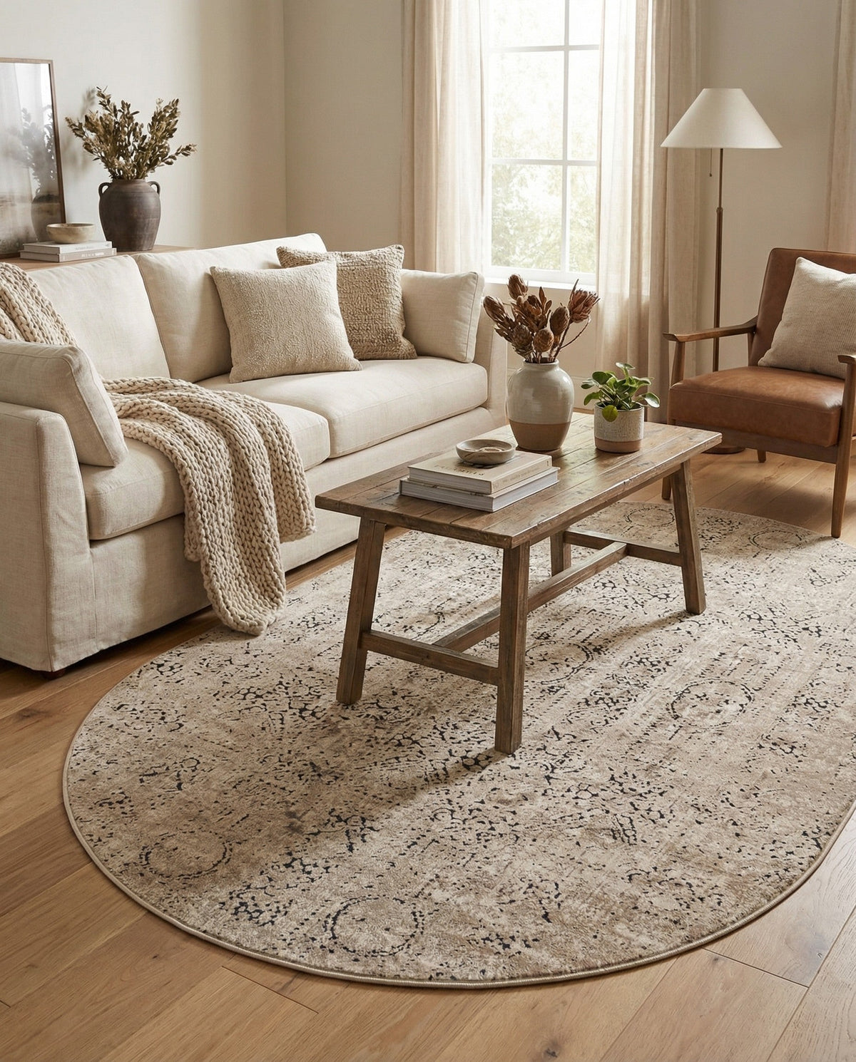 Coastal Manor Collection Area Rug -  Wavecrest Oval Beige  lifestyle 139