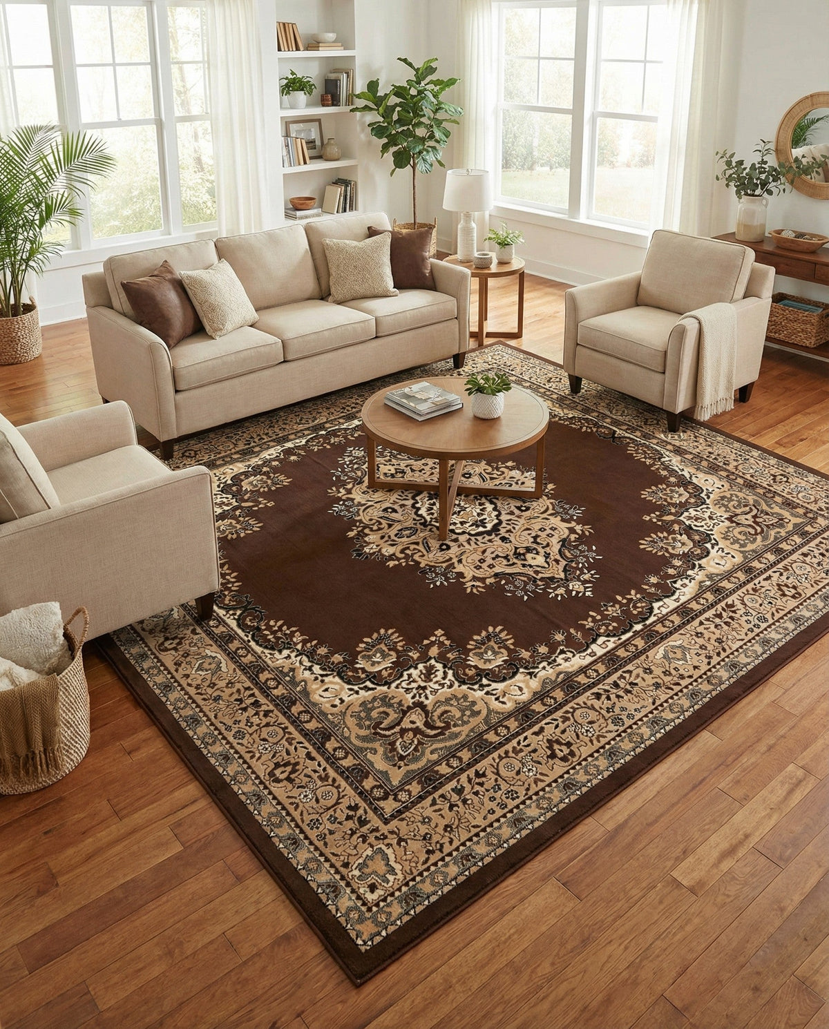 Tabriz Tapestry Collection Area Rug - Azerbaijan (Brown) Square Brown  lifestyle 69