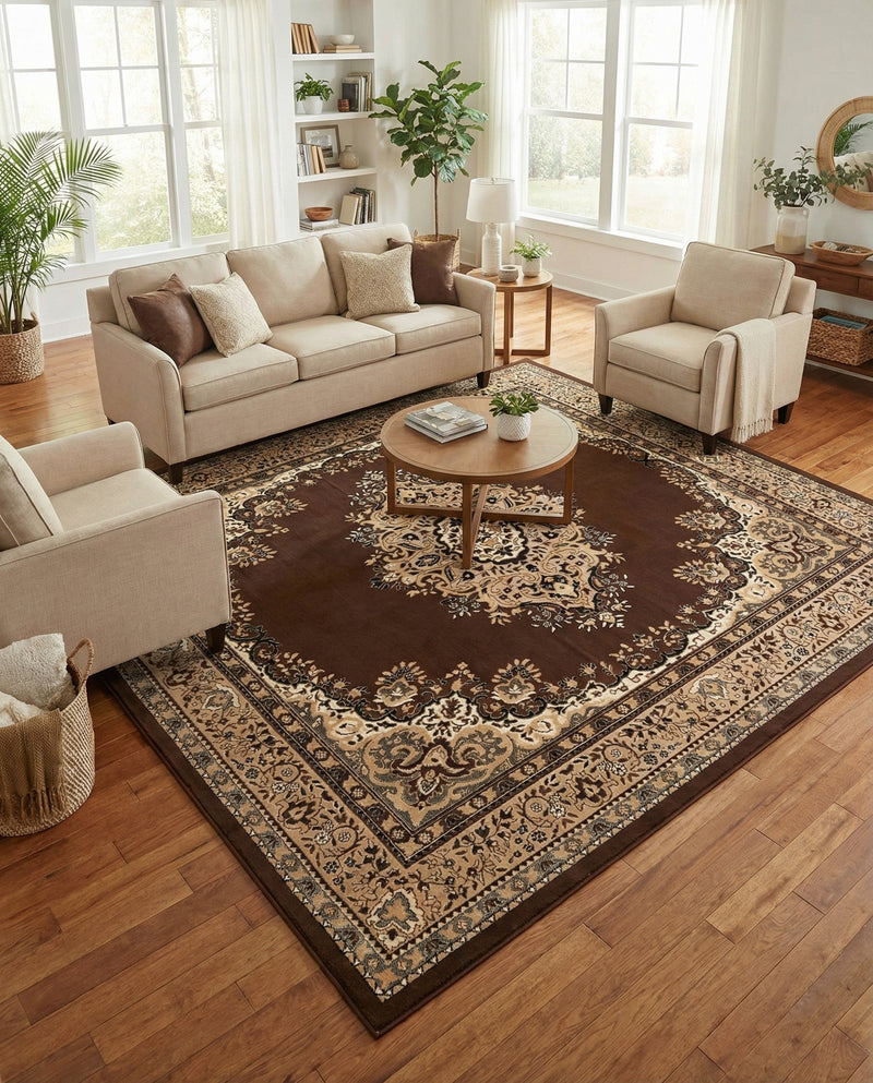 Tabriz Tapestry Collection Area Rug - Azerbaijan (Brown) Square Brown  lifestyle 69
