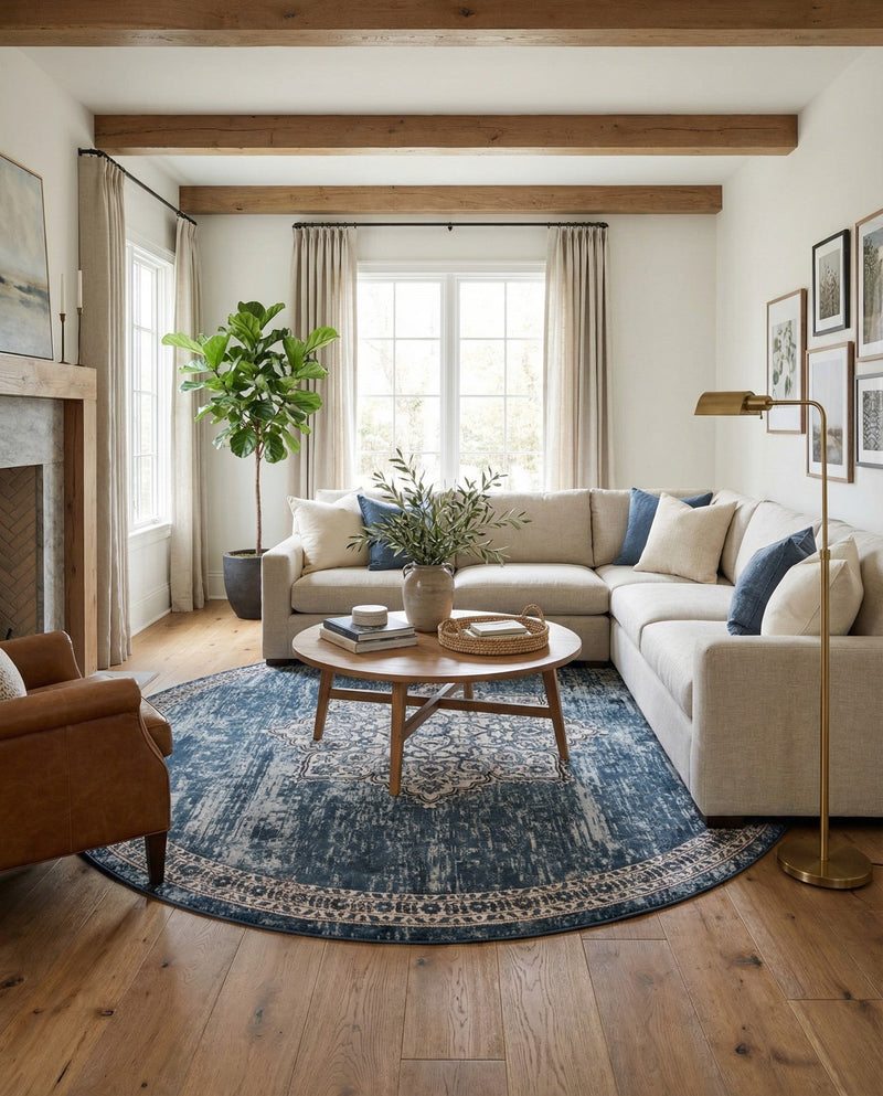 Mykonos Manor Collection Area Rug -  Tinos (Blue) Round Blue  lifestyle 65