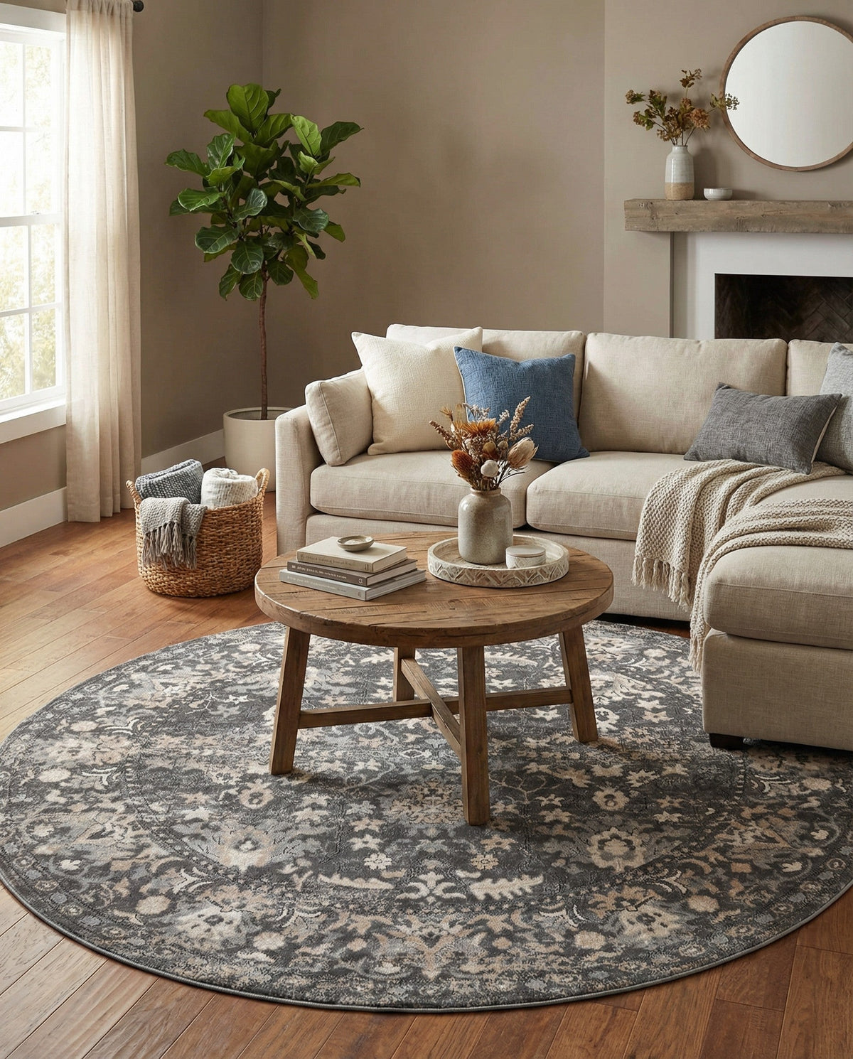 Cascade Range Collection Area Rug -  Shasta (Gray) Round Gray  lifestyle 125
