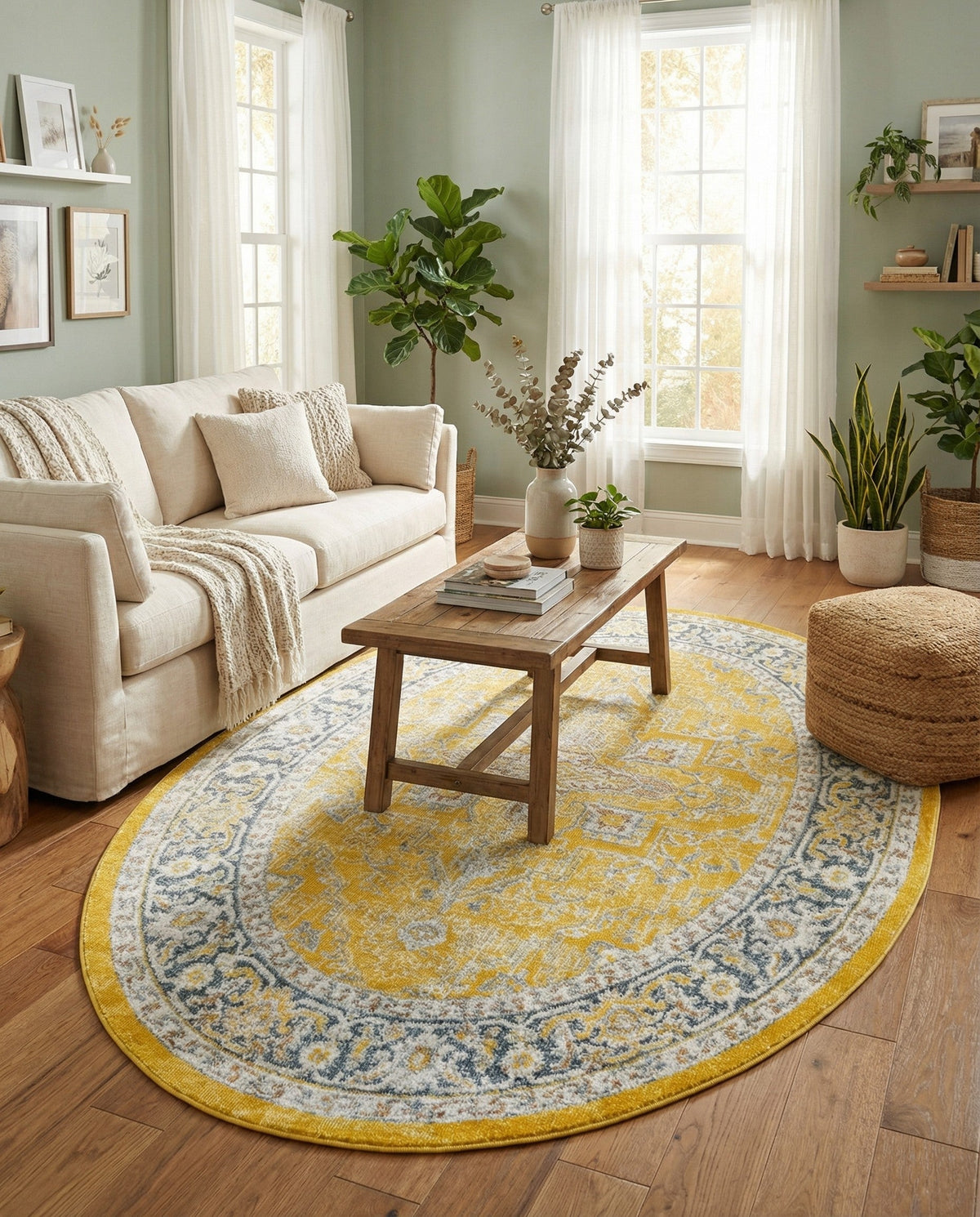 Caribbean Breeze Collection Area Rug -  Andros Oval Yellow  lifestyle 81