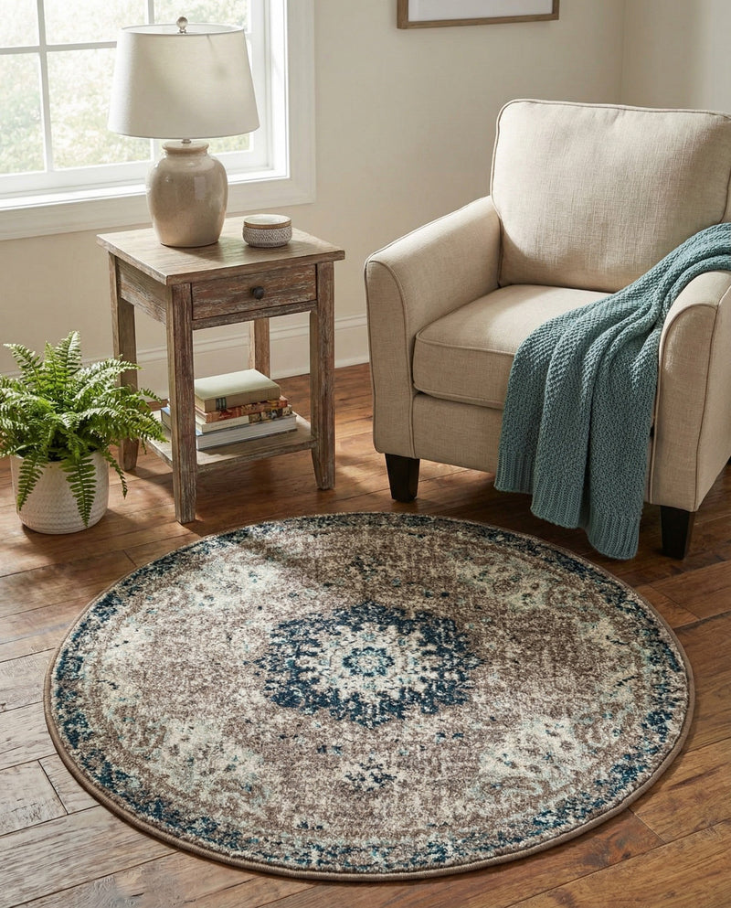 Brighton Terrace Collection Area Rug - Hove (Gray) Round Gray  lifestyle 56