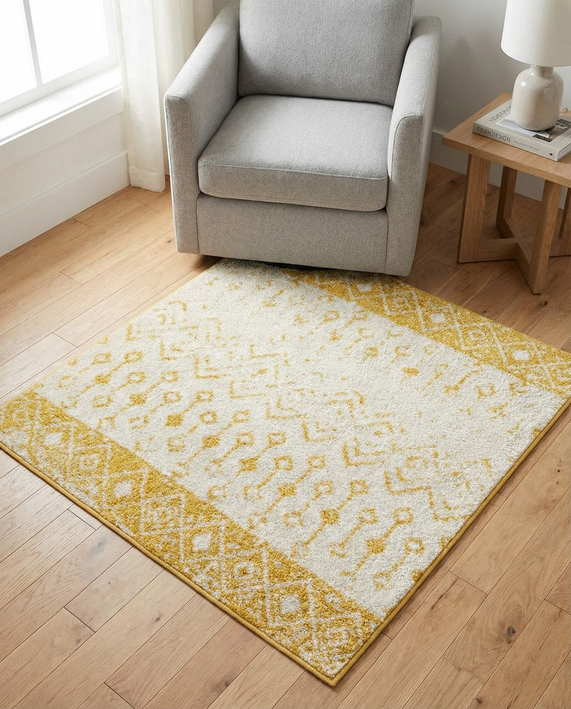 Mediterranean Lattice Collection Area Rug -  Casablanca (Ivory and Yellow) Square Ivory and Yellow  lifestyle 50