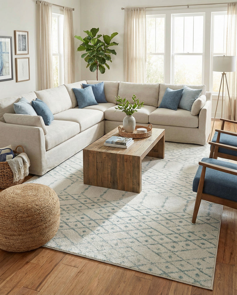 Marrakesh Lattice Collection Area Rug - Casablanca (Ivory Aqua) Rectangle Ivory Aqua  lifestyle 21
