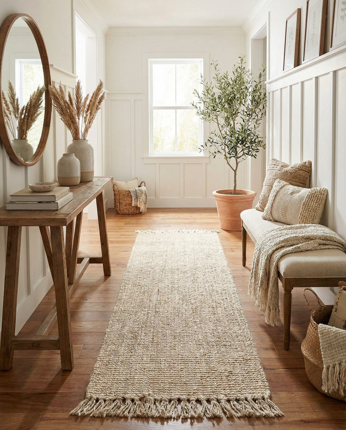 Savannah Jute Collection Area Rug - Seashore Runner Ivory  lifestyle 191