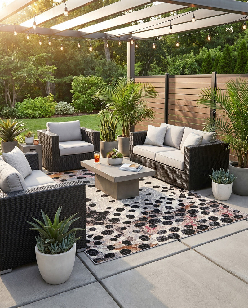 Urban Terrace Collection Area Rug -  Piazza Rectangle White and Black  lifestyle 23