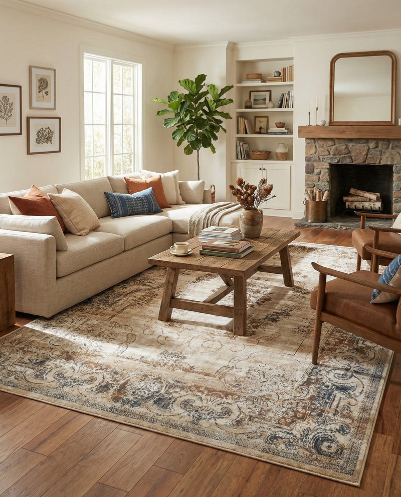 Coastal Manor Collection Area Rug -  Pierpoint Rectangle Blue Cream  lifestyle 30