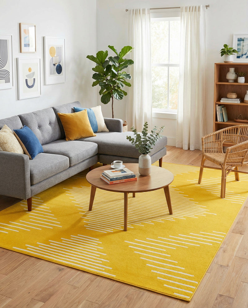 Seychelles Stripes Collection Area Rug - Mahe (Yellow) Rectangle Yellow  lifestyle 4