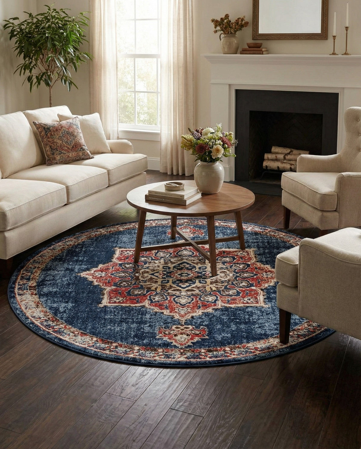 Eden Oasis Collection Area Rug -  Tranquility (Dark Blue) Round Dark Blue  lifestyle 97