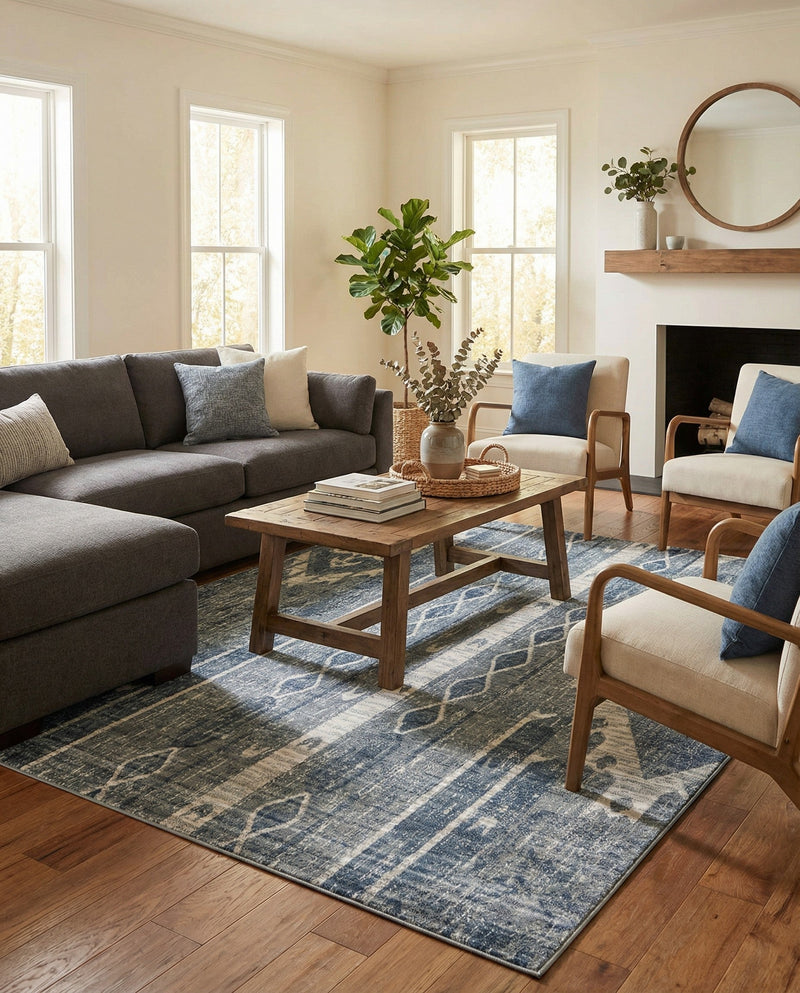 Cascade Range Collection Area Rug - Hood (Blue Gray) Rectangle Blue Gray  lifestyle 5