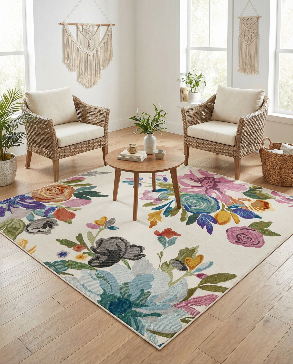 Meadow Breeze Collection Area Rug - Wildflower Square Ivory  lifestyle 83