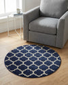 Lattice Gardens Collection Area Rug -  Bloomfield (Dark Blue) Round Dark Blue  lifestyle 70