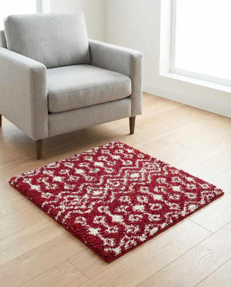 Berber Lattice Shag Collection Area Rug - Atlas (Burgundy Red) Square Burgundy Red  lifestyle 41