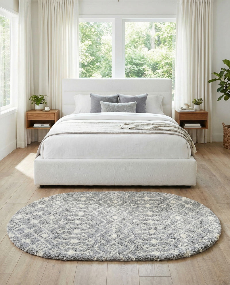 Berber Lattice Shag Collection Area Rug - Atlas (Gray) Oval Gray  lifestyle 47