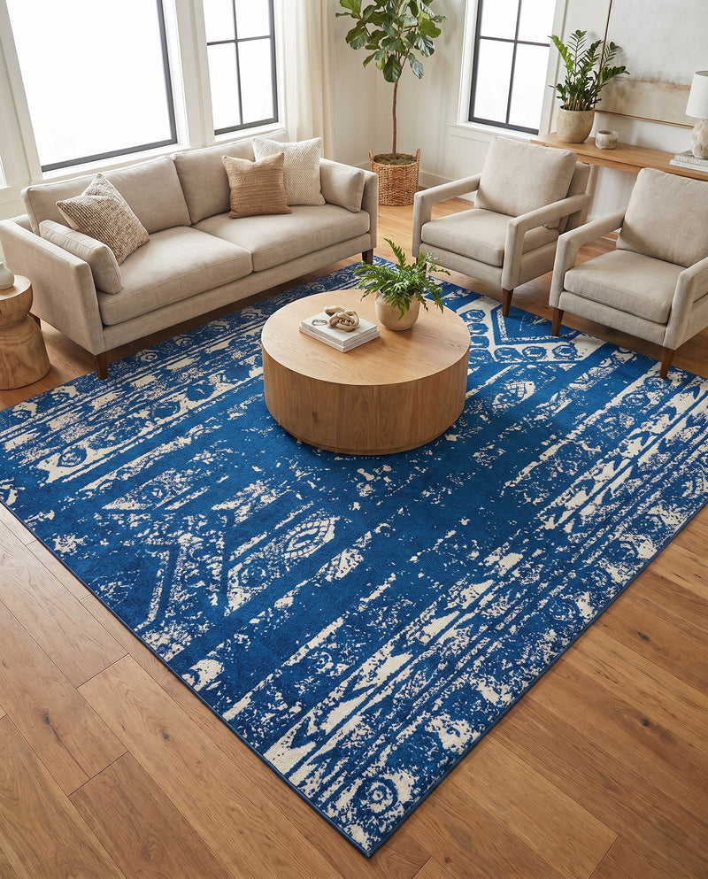 Brighton Stripes Collection Area Rug - Sussex (Navy Blue) Square Navy Blue  lifestyle 45