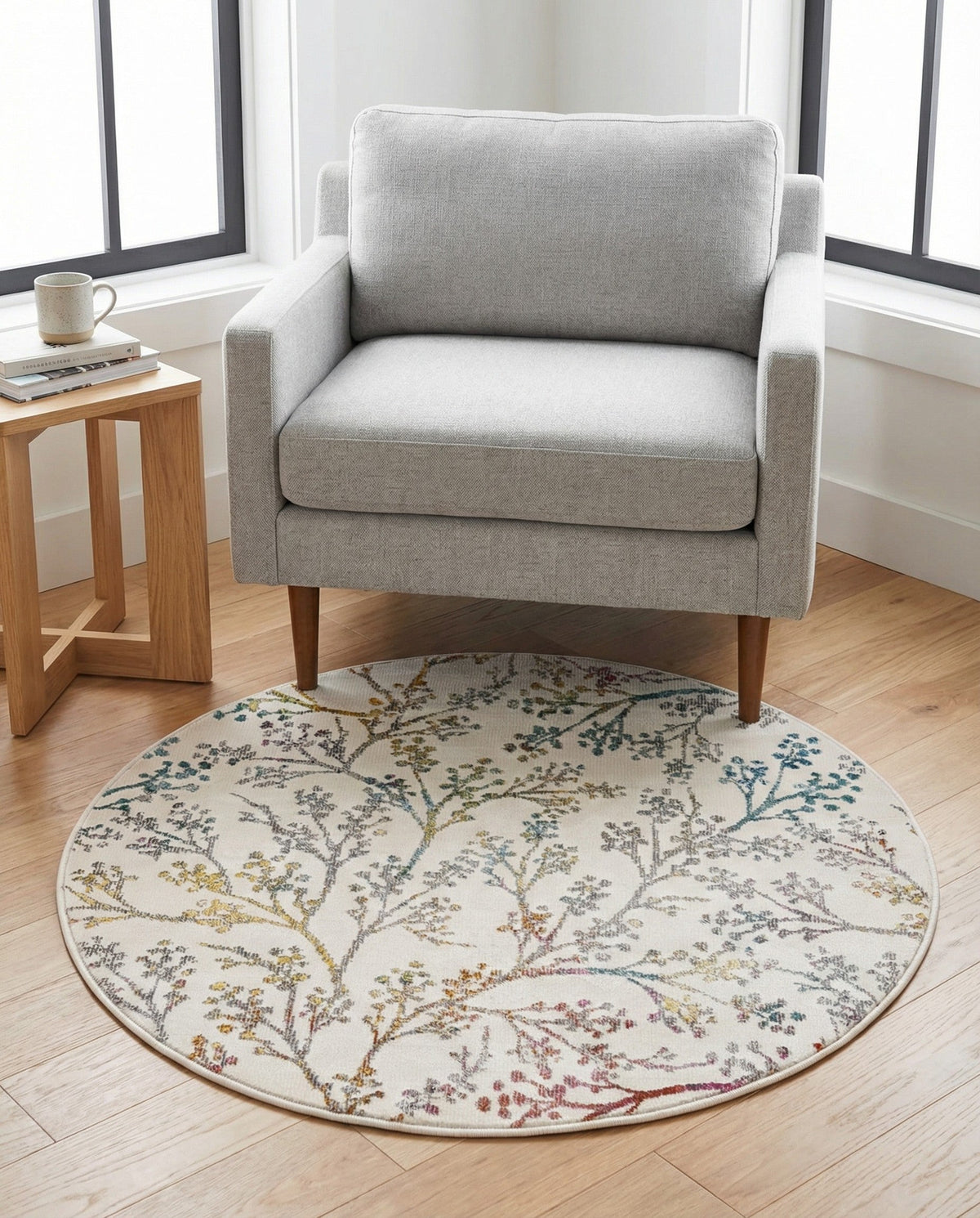 Meadow Breeze Collection Area Rug -  Sunbeam Round Ivory  lifestyle 189