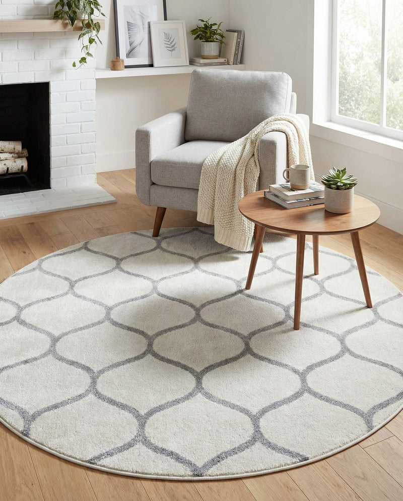 Trellis Mosaic Collection Area Rug -  Pergolatown (Ivory) Round Ivory  lifestyle 46