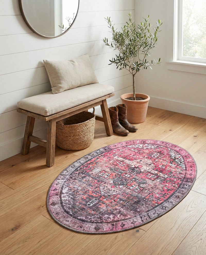 Heritage Elegance Collection Area Rug -  Windsor (Pink) Oval Pink  lifestyle 31