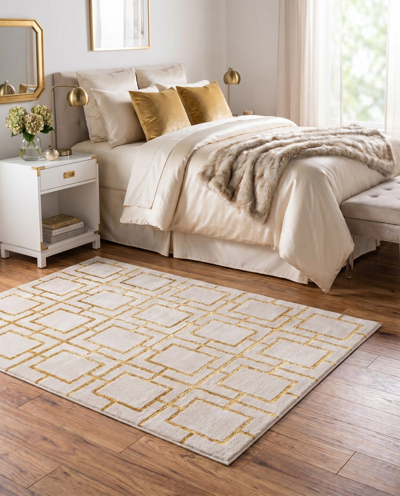 Hollywood Luxe Collection Area Rug -  Beverly (White Gold) Rectangle White Gold  lifestyle 19