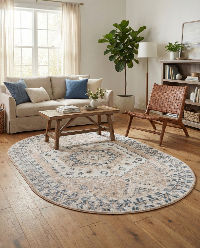 Cambridge Classics Collection Area Rug -  Pembroke (Beige) Oval Beige  lifestyle 57