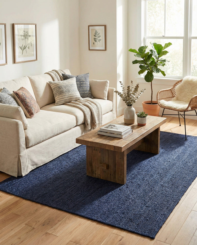 Woven Seaside Jute Collection Area Rug - Savannah (Navy Blue) Rectangle Navy Blue  lifestyle 11