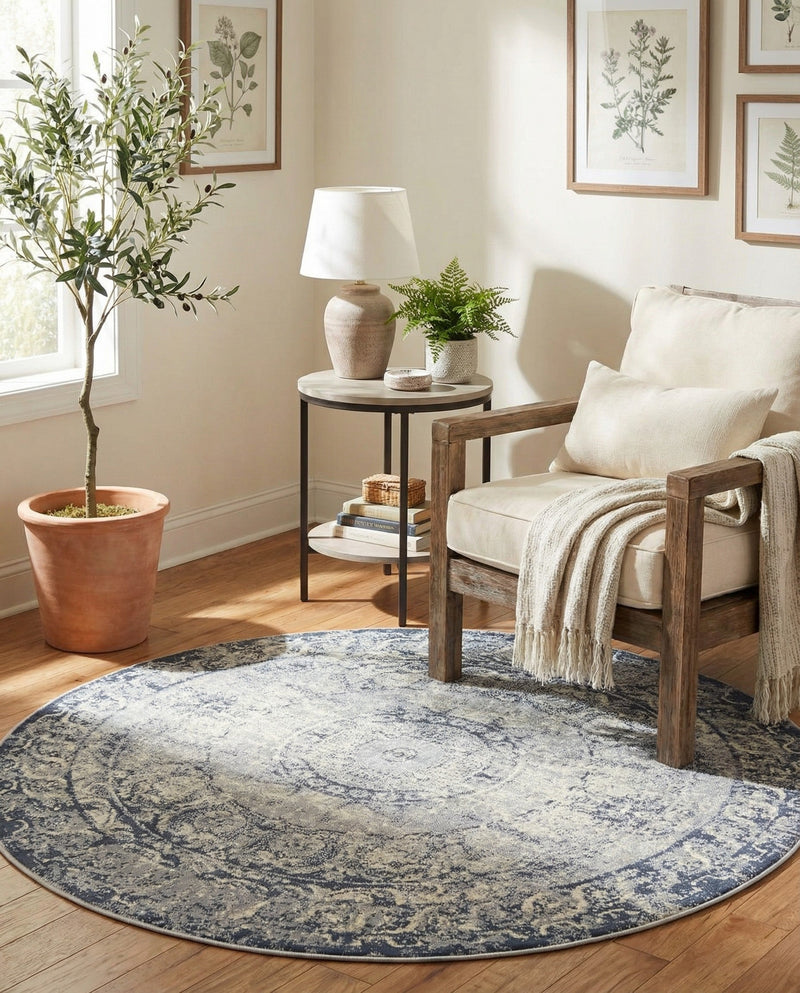 Coastal Manor Collection Area Rug -  Sailview Round Dark Blue  lifestyle 45