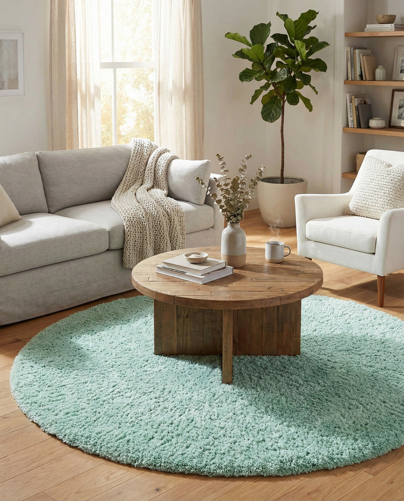 Eternal Plush Oasis Collection Area Rug -  Tranquility (Cyan) Round Cyan  lifestyle 32