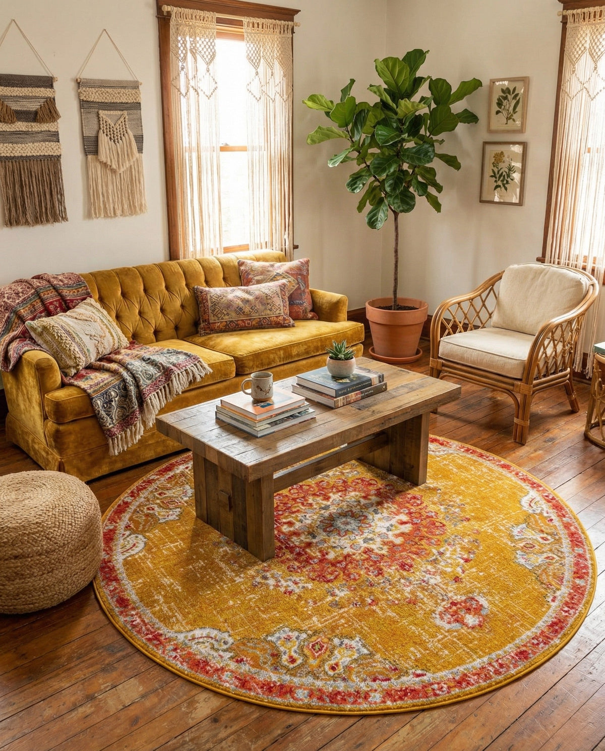 Brighton Terrace Collection Area Rug - Hove (Gold) Round Gold  lifestyle 125