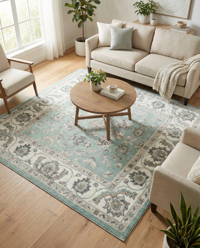 Adriana Terrace Collection Area Rug -  Positano (Aqua) Square Aqua  lifestyle 49