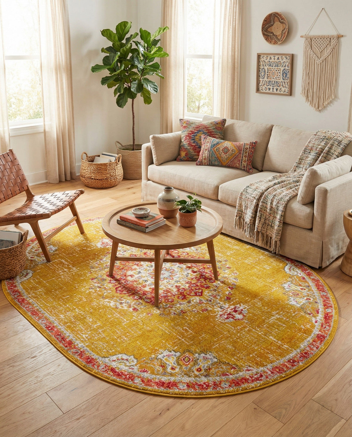 Brighton Terrace Collection Area Rug - Hove (Gold) Oval Gold  lifestyle 65