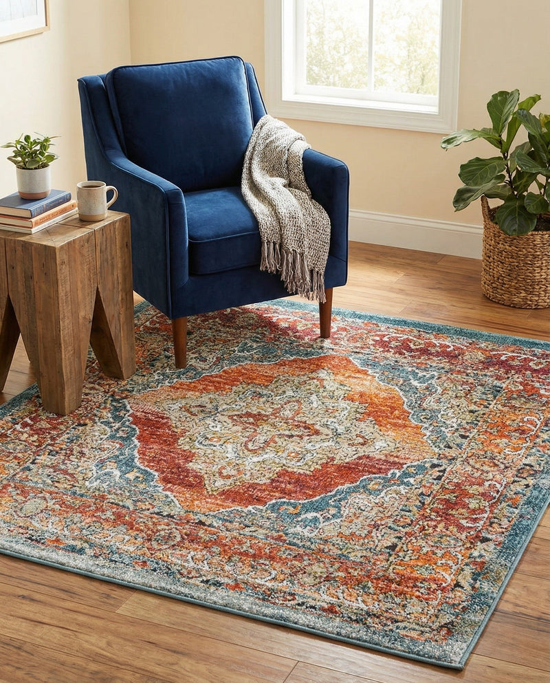 Savannah Soiree Collection Area Rug - Serengeti (Rust Red) Square Rust Red  lifestyle 77