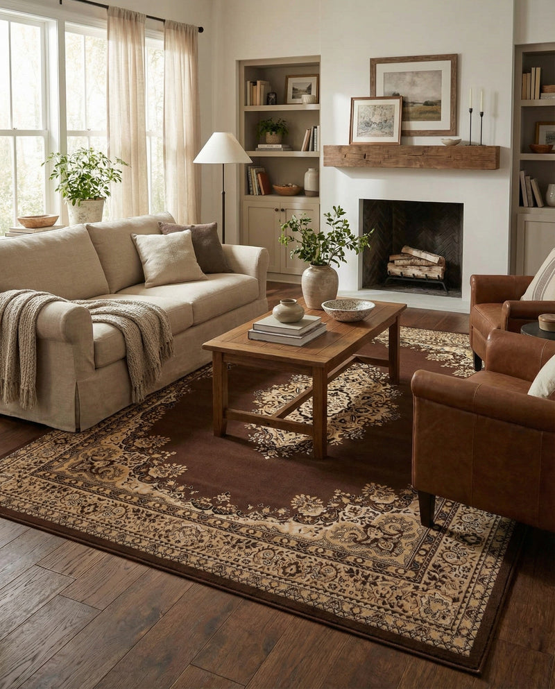 Tabriz Tapestry Collection Area Rug - Azerbaijan (Brown) Rectangle Brown  lifestyle 4