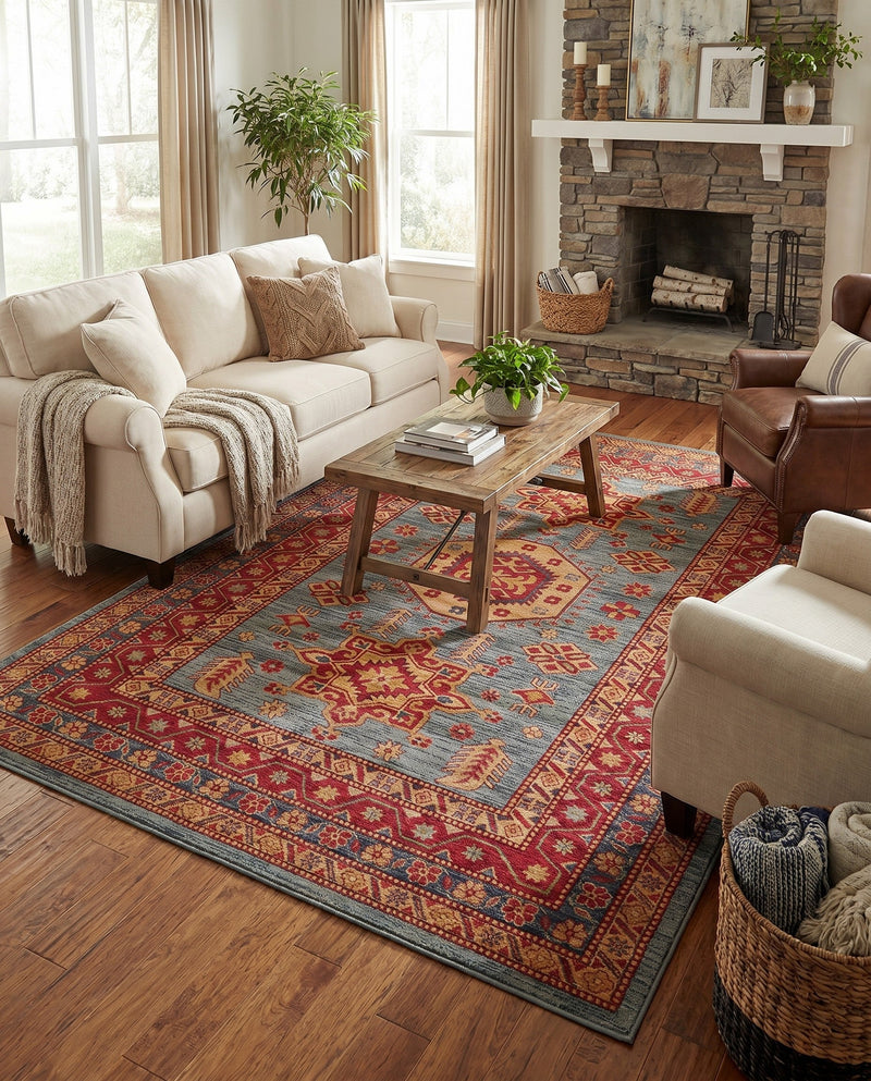 Persian Elegance Collection Area Rug -  Bushehr Rectangle Light Blue  lifestyle 20
