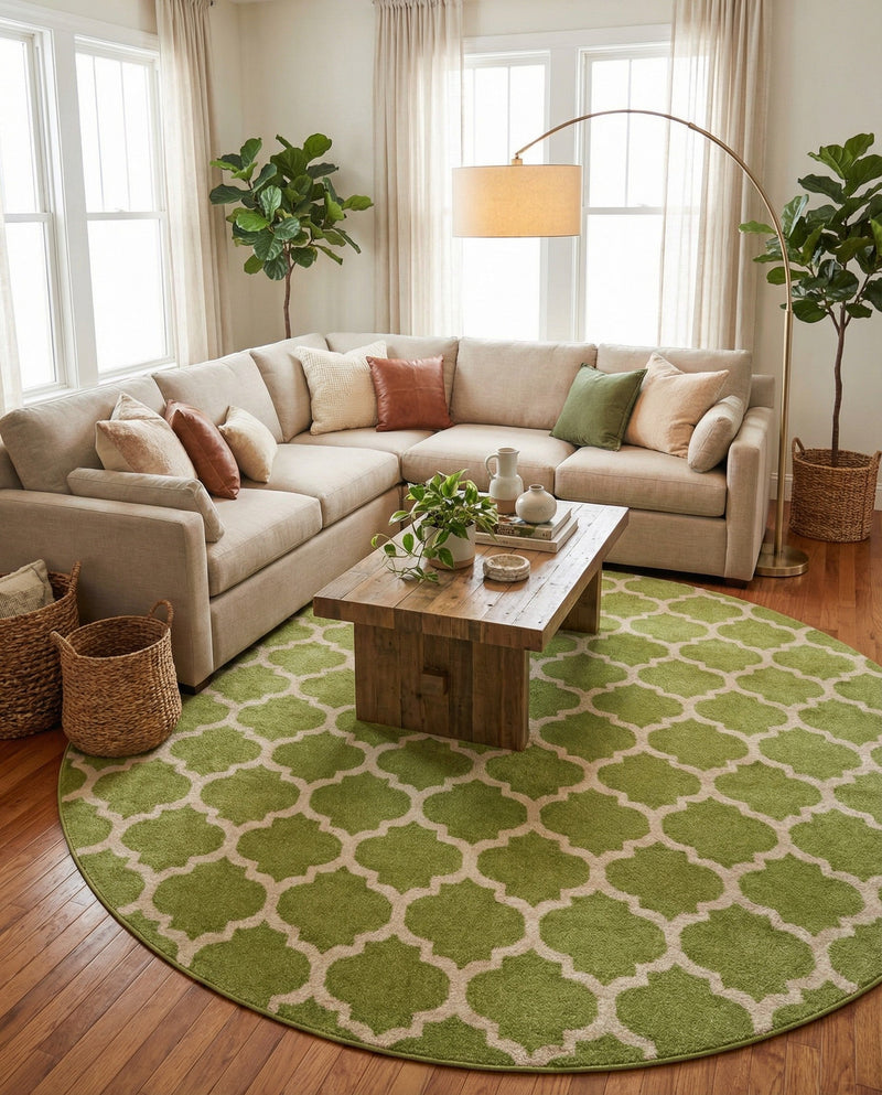 Lattice Gardens Collection Area Rug -  Bloomfield (Light Green) Round Light Green  lifestyle 66