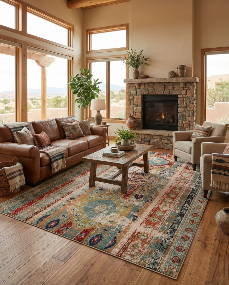 Sedona Vista Collection Area Rug -  Navajo Rectangle Blue  lifestyle 11