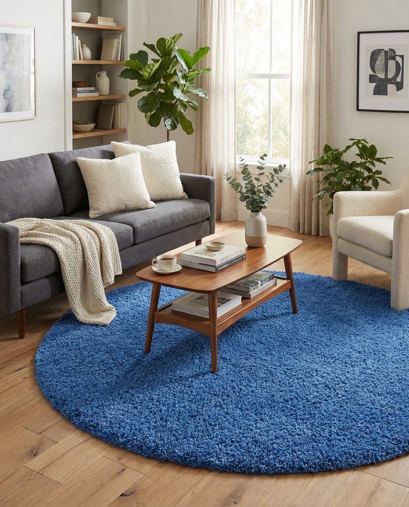 Plush Oasis Collection Area Rug - Serenity (Periwinkle Blue) Round Periwinkle Blue  lifestyle 40