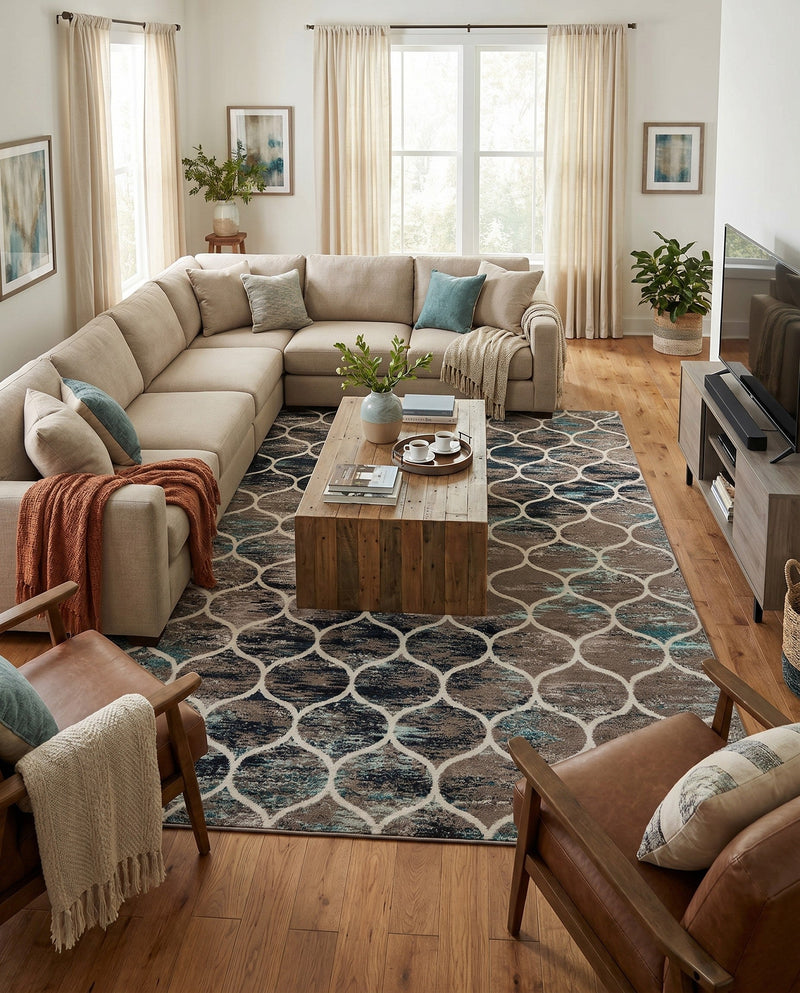 Trellis Mosaic Collection Area Rug -  Pergolatown (Blue Multi) Rectangle Blue Multi  lifestyle 20