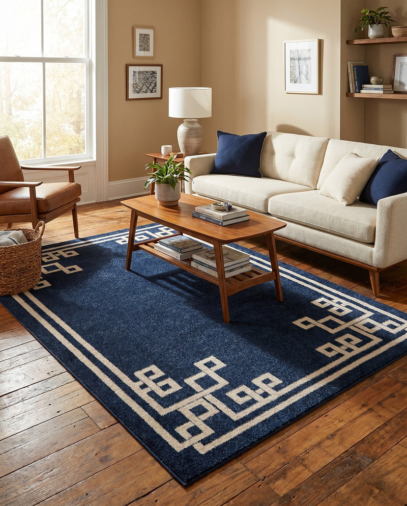 Aegean Labyrinth Collection Area Rug -  Rhodes Rectangle Dark Blue  lifestyle 17