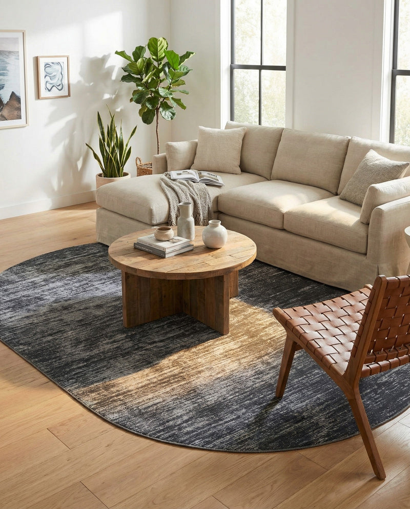 Sahara Essence Collection Area Rug - Oasis (Black) Oval Black  lifestyle 76
