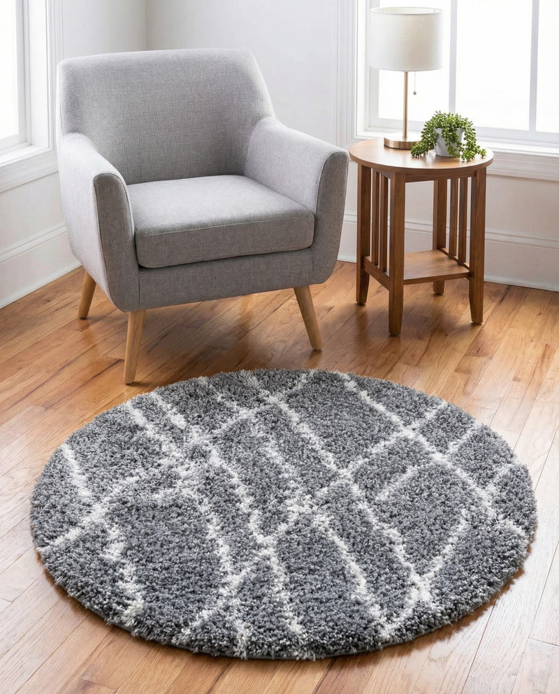 Cozy Haven Shag Collection Area Rug - Serenity (Pebble Gray) Round Pebble Gray  lifestyle 39
