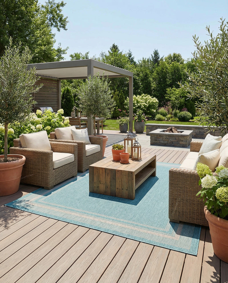 Terrace Fringe Collection Area Rug - Veranda (Aquamarine) Square Aquamarine  lifestyle 39