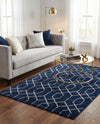 Hollywood Luxe Collection Area Rug - Sunset (Navy Blue Silver) Rectangle Navy Blue Silver  lifestyle 8